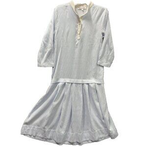 Twelve Dress Woman Striped White Blue Button Size 16 3/4 Sleeve Midi